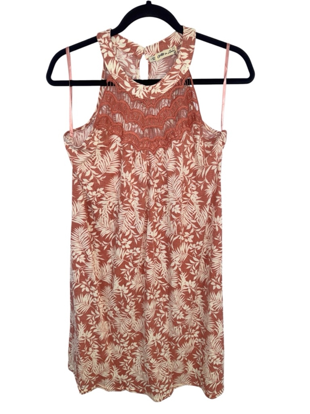 All in Love Tropical Lace Yoke Tank Top - Coral & Cream